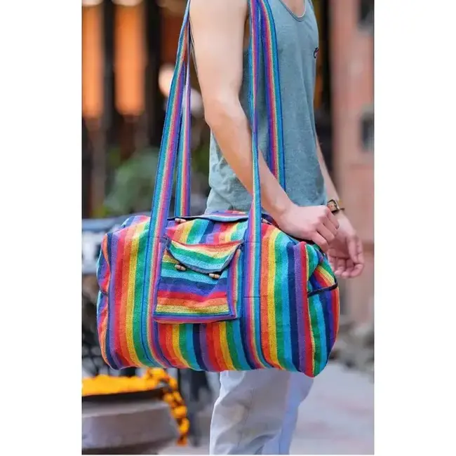 CLEARANCE Rainbow Stripe Heavy Cotton Duffel Bag