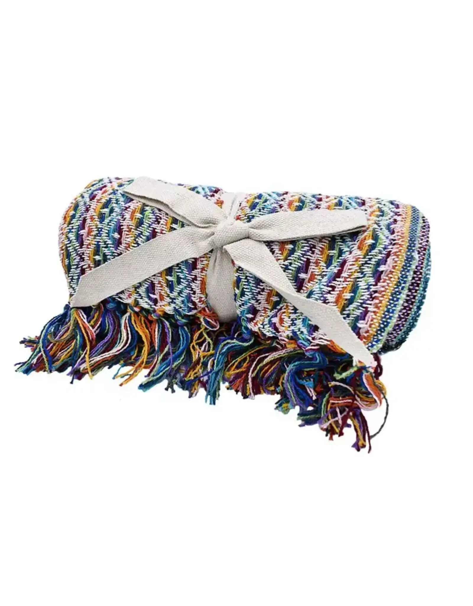 India Recycled Material Throw Blanket - Multicolour Diamonds