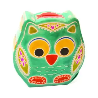 India CLEARANCE Leather Money Box - Owl