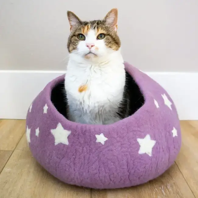 Felt Cat Cave - Lavender Midnight Stars