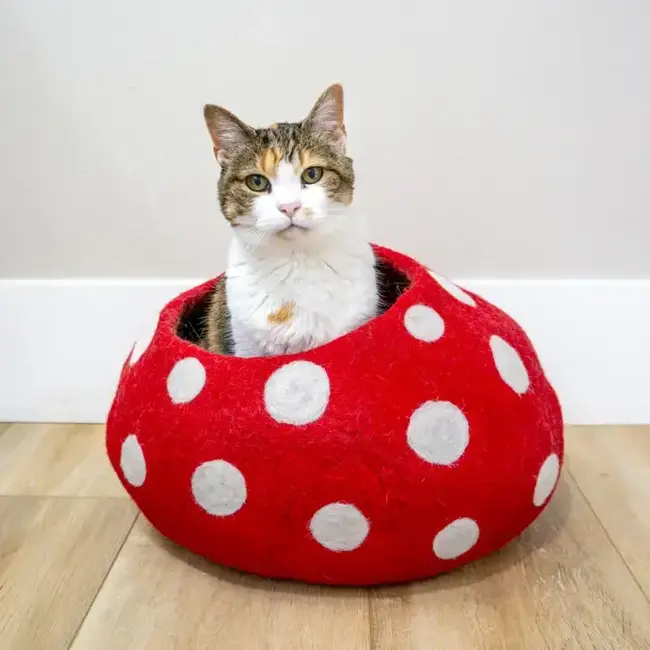 Felt Cat Cave - Red Mushroom