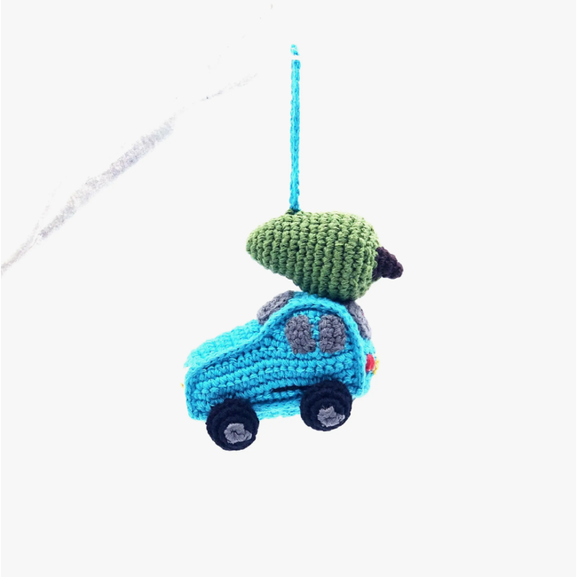 Knitted Christmas Ornament - Car w/ Christmas Tree