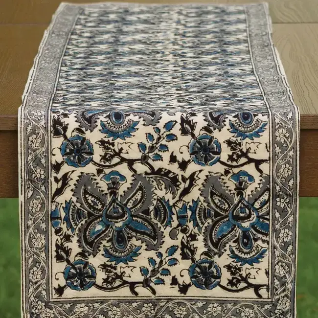 Kalamkari Table Runner - Blue & Silver (13x70)