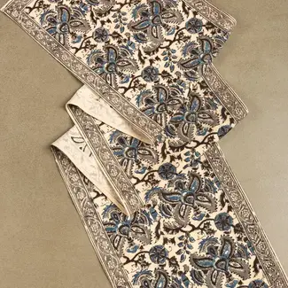India Kalamkari Table Runner - Blue & Silver (13x70)
