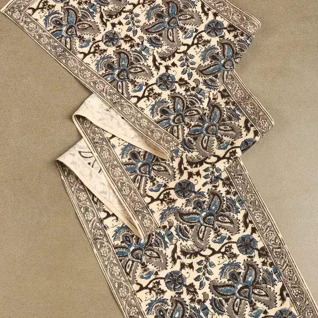 Kalamkari Table Runner - Blue & Silver (13x70)