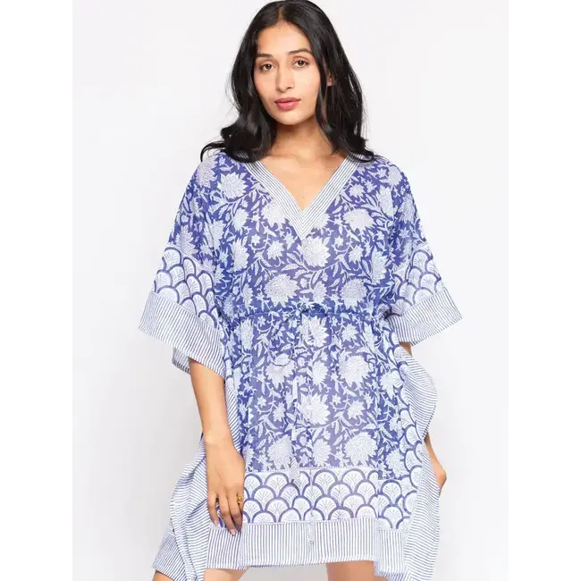 Namita Block Print Caftan - Blue & White