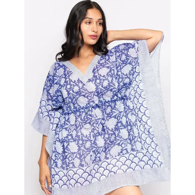 Namita Block Print Caftan - Blue & White