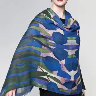 India Navita Fine Wool Shawl - Navy & Green India Navita Fine Wool Shawl - Navy & Green