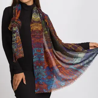India Reena Fine Wool Shawl - Abstract Jewel Tones