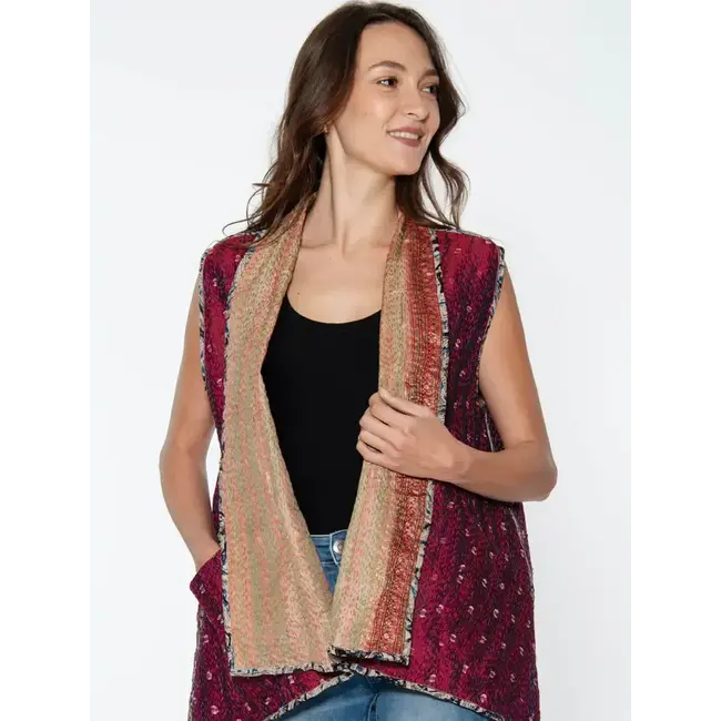 Reversible Kantha Silk Sleeveless Jacket