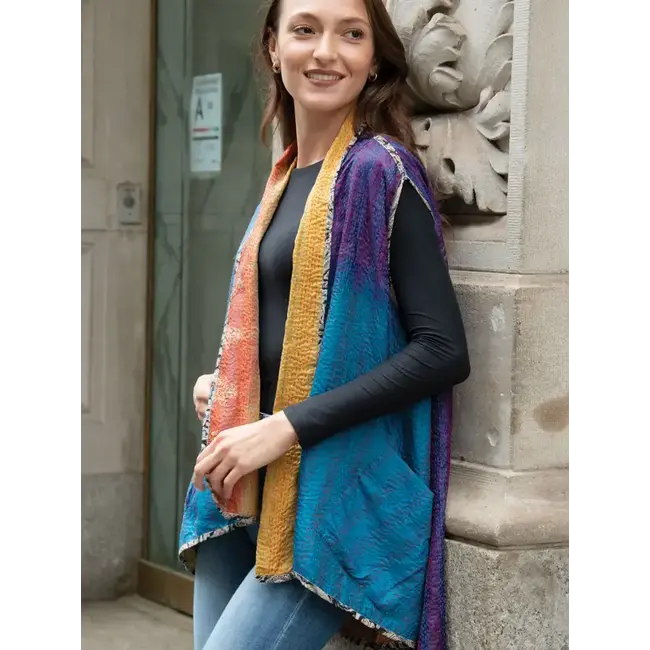 Reversible Kantha Silk Sleeveless Jacket