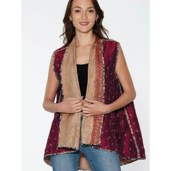 Reversible Kantha Silk Sleeveless Jacket