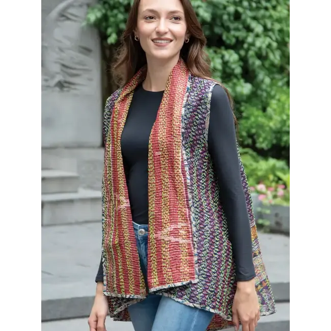 Reversible Kantha Silk Sleeveless Jacket