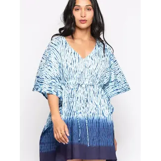 India Shibori Cotton Caftan Top - Blue & White India Shibori Cotton Caftan Top - Blue & White