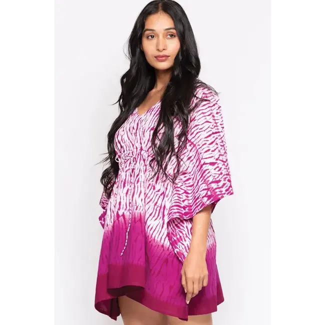 Shibori Cotton Caftan Top - Orchid & White