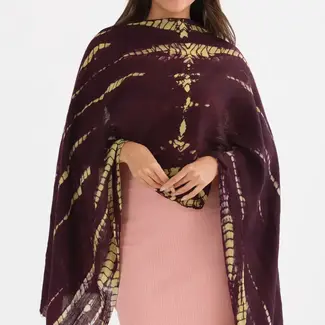 India Shibori Wool Scarf - Plum