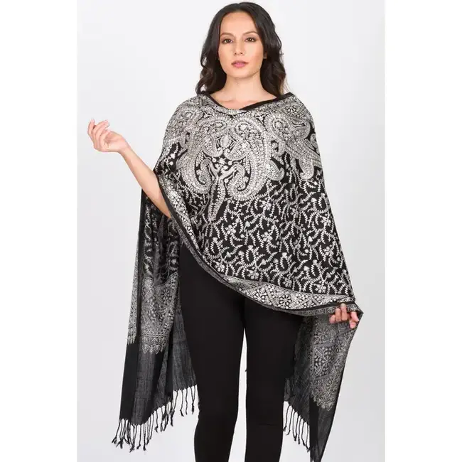 Sanika Embroidered Shawl - Black & Silver