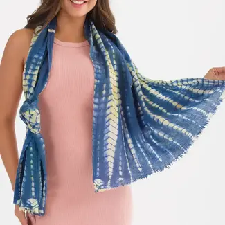 India Shibori Wool Shawl - Denim Blue India Shibori Wool Shawl - Denim Blue