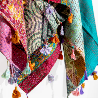 India CLEARANCE Kantha Square Silk Scarf