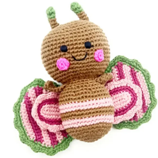 Crochet Rattle Baby Toy - Milk Chocolate Butterfly