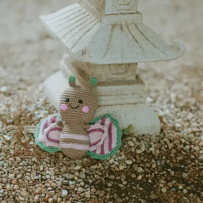 Crochet Rattle Baby Toy - Milk Chocolate Butterfly