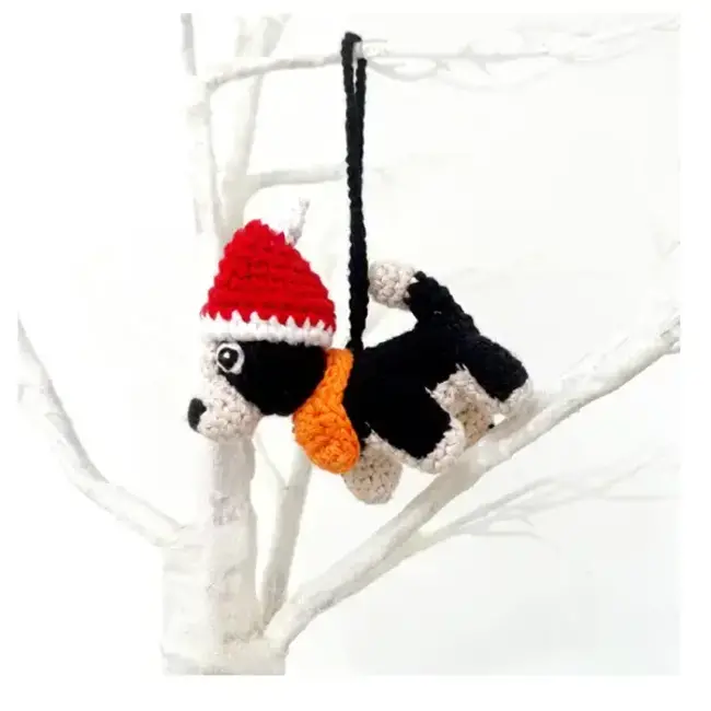 Knit Christmas Ornament - Santa Dog