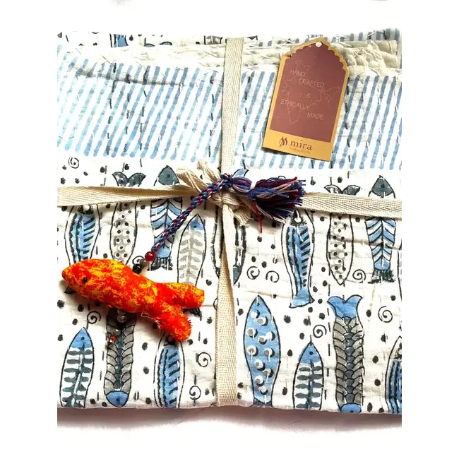 Kantha Baby Blanket - Fish (40x40)