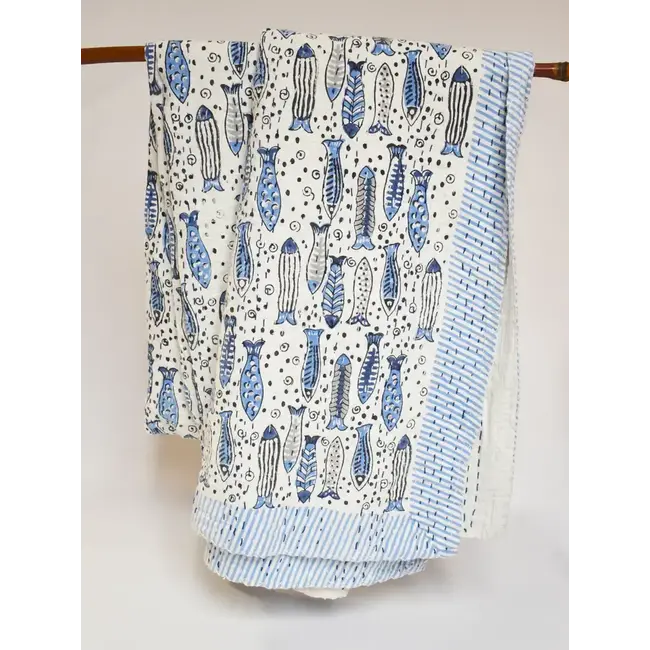 Kantha Baby Blanket - Fish (40x40)