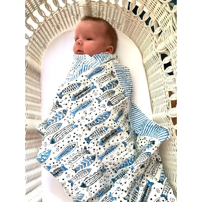 Kantha Baby Blanket - Fish (40x40)
