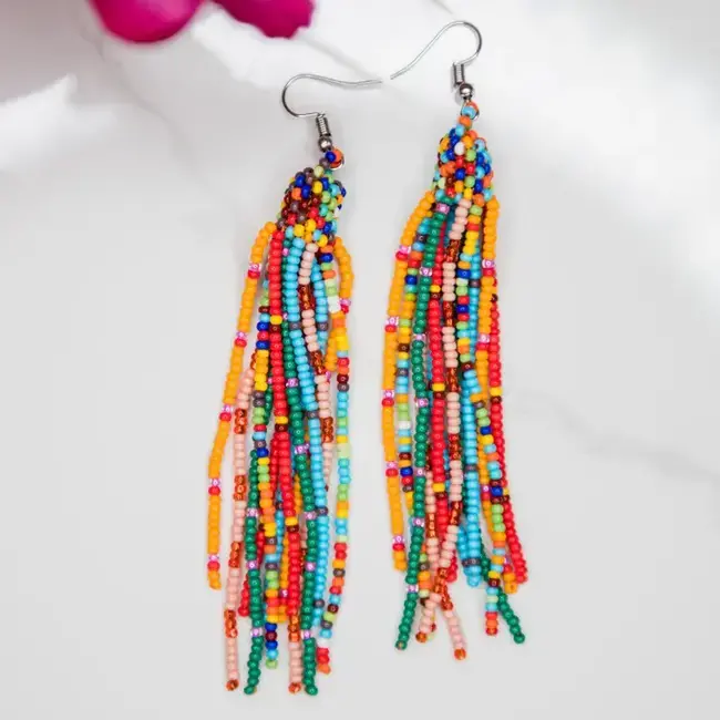 Colourful Beaded Tassel Earrings