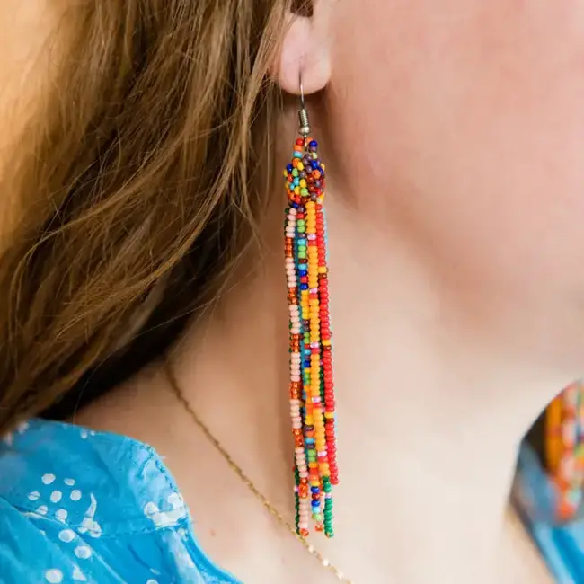 Colourful Beaded Tassel Earrings