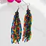 Rainbow Beaded Tassel Earrings