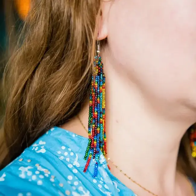 Rainbow Beaded Tassel Earrings