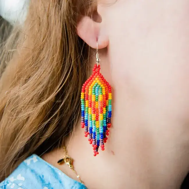 Small Rainbow Feather Earrings