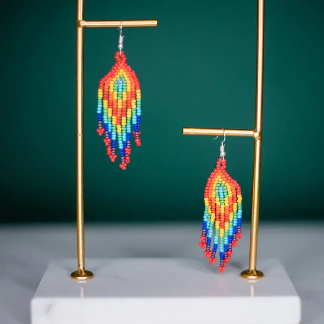 Small Rainbow Feather Earrings