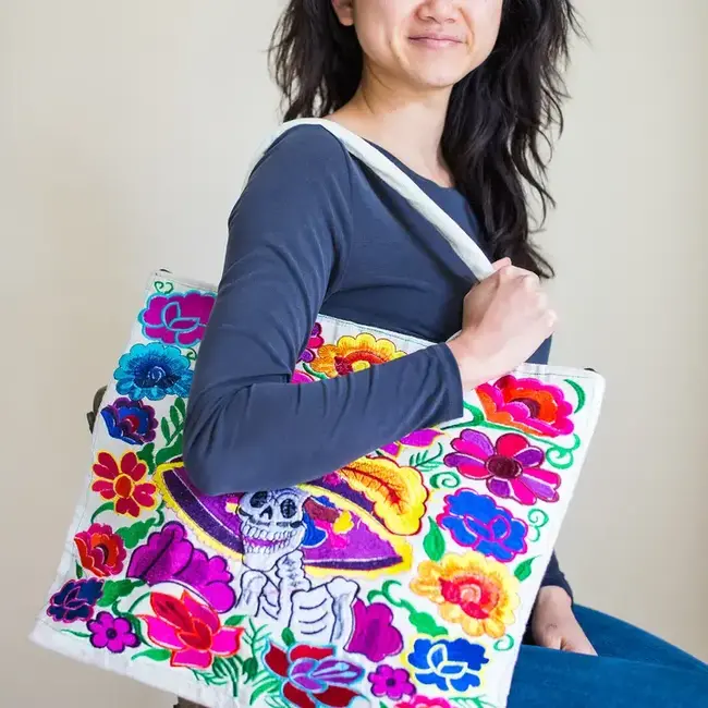 Tote Bag - Embroidered Sugar Skull