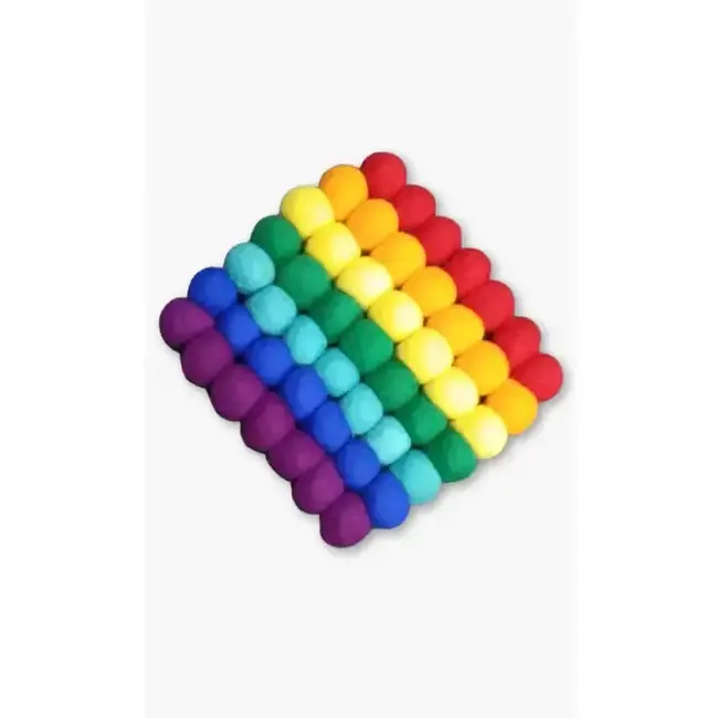 Small Square Felt Ball Trivet - Rainbow