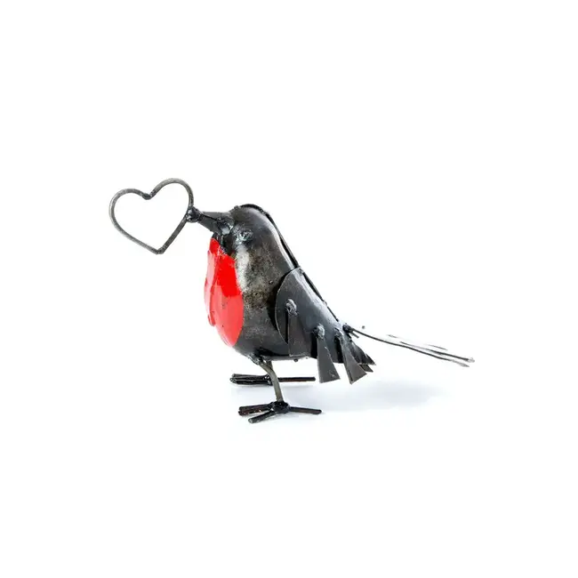 Recycled Metal Robin w/ Heart