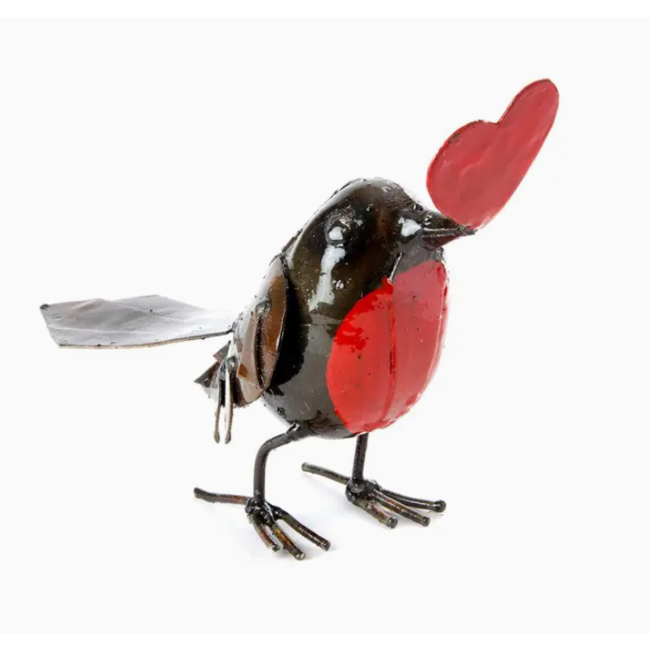CLEARANCE Recycled Metal Robin w/ Heart