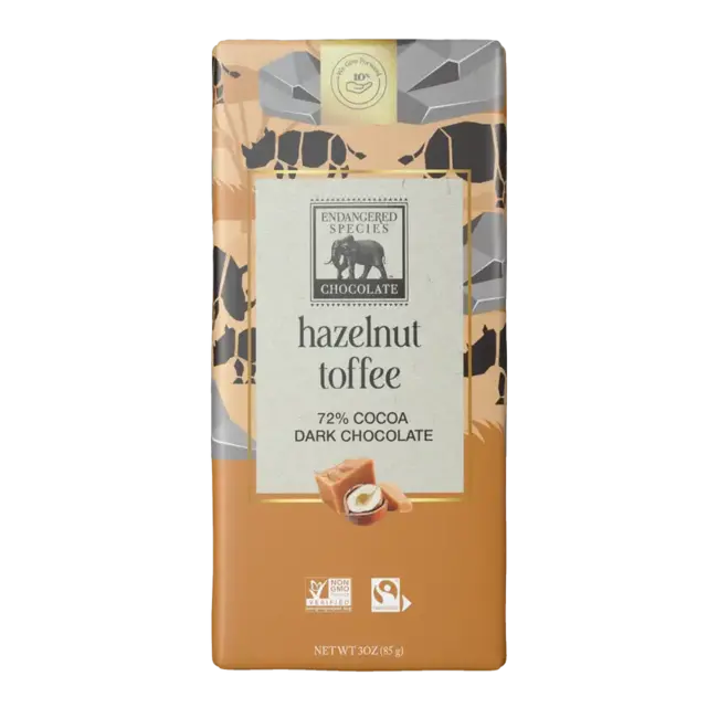 Endangered Species  - Dark Chocolate 72% Hazelnut Toffee 85g