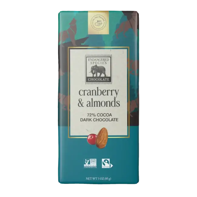 Endangered Species - Dark Chocolate 72% w/ Cranberries & Almonds 85g