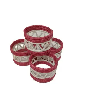 Rwanda Zig Zag Napkin Ring Sets - Cranberry