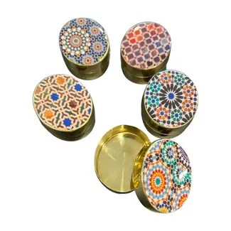 India Oval Brass Printed Box