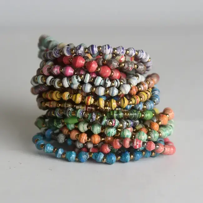 Recycled Paper Bead Stretch Bracelet - Small Bead
