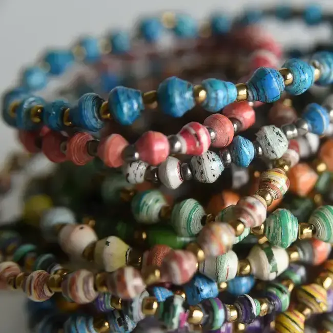Recycled Paper Bead Stretch Bracelet - Small Bead