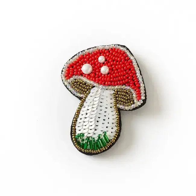 Bala Mani Beaded Brooch Pin - Mushroom