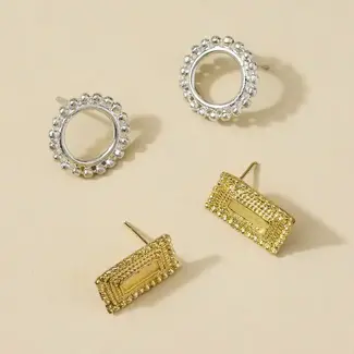 India Bhavani Circle & Shield Stud Earrings - Set of 2