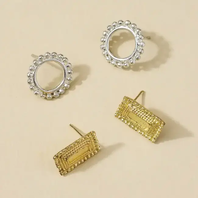 Bhavani Circle & Shield Stud Earrings - Set of 2