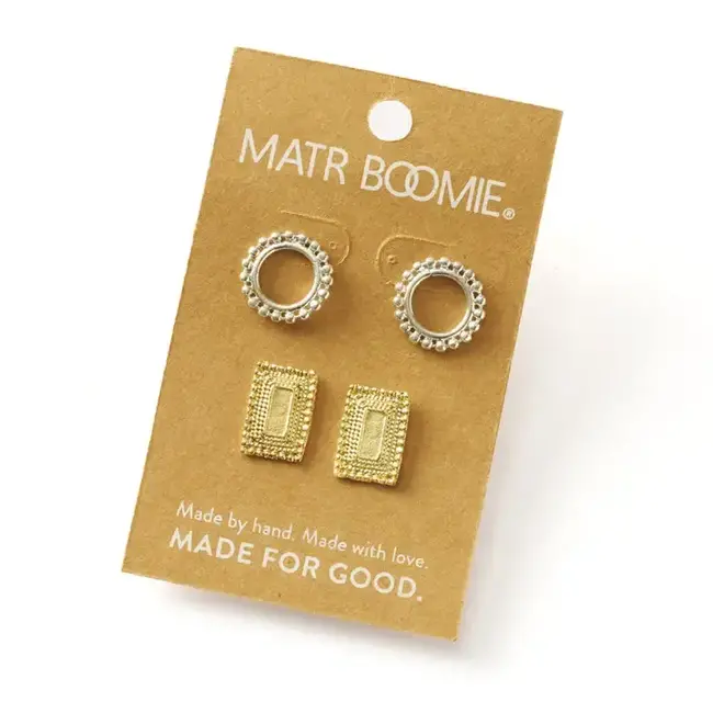 Bhavani Circle & Shield Stud Earrings - Set of 2