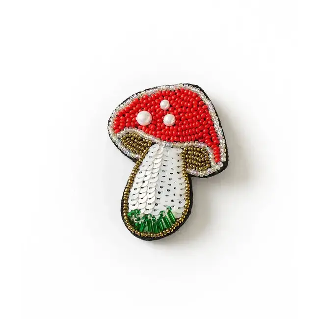 Bala Mani Beaded Brooch Pin - Mushroom